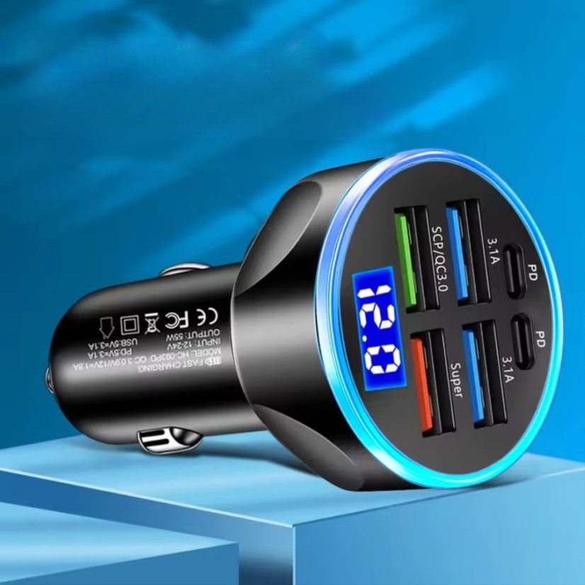 Adaptér do auta 120W – 6 portů + LED displej