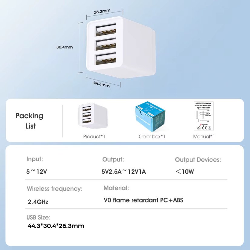TUYA USB adaptér WiFi, 3x port