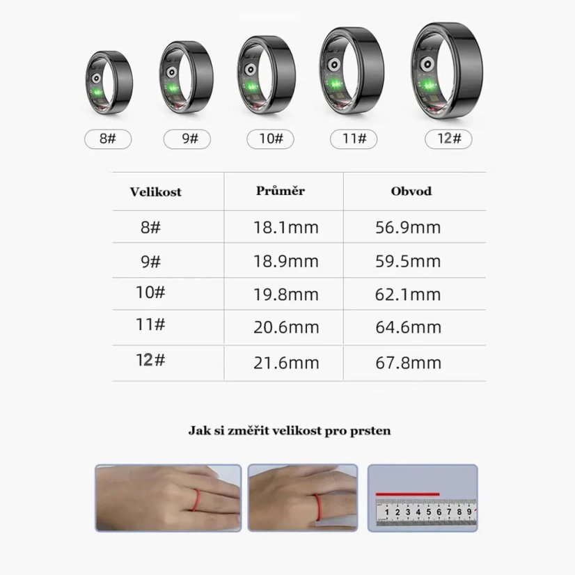 Chytrý Prsten R02 - Velikost: 12 + nabíjecí box
