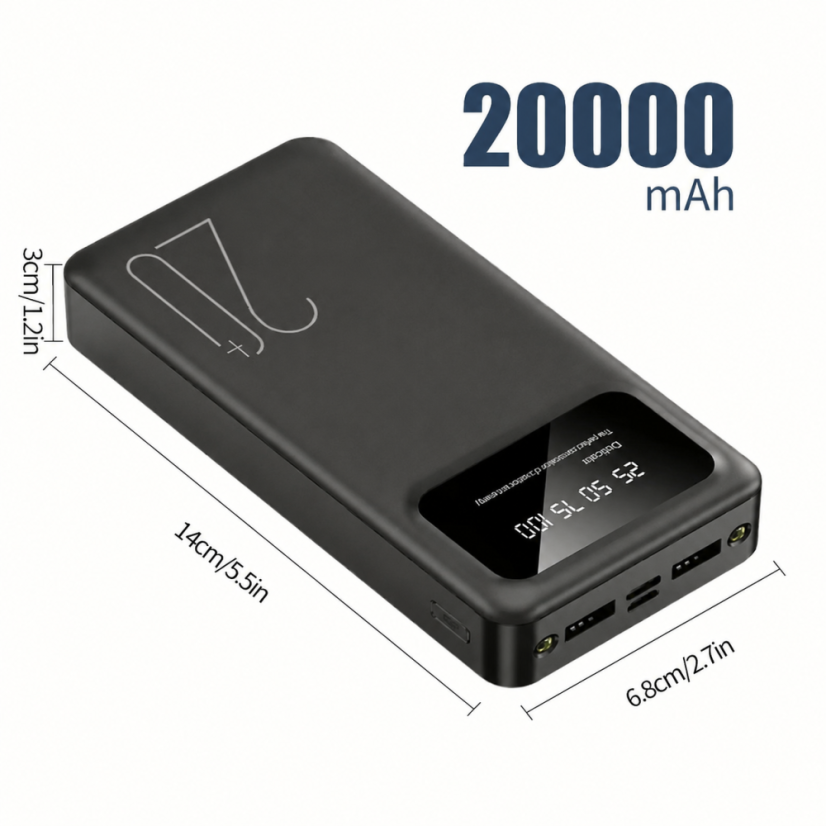 Powerbanka 20000 mAh s LED displejem a LED svítilnou