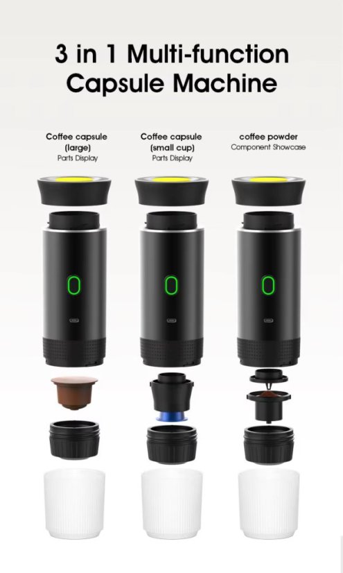 Přenosný kávovar 3v1 s 20 bar – Espresso na cesty - Barva: Zelená