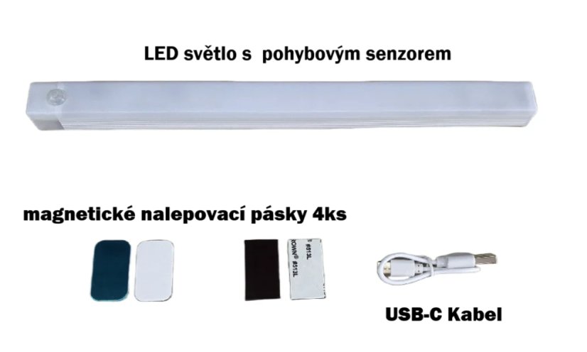 LED Světlo s PIR Pohybovým Senzorem 50cm - Barva: Studená bílá