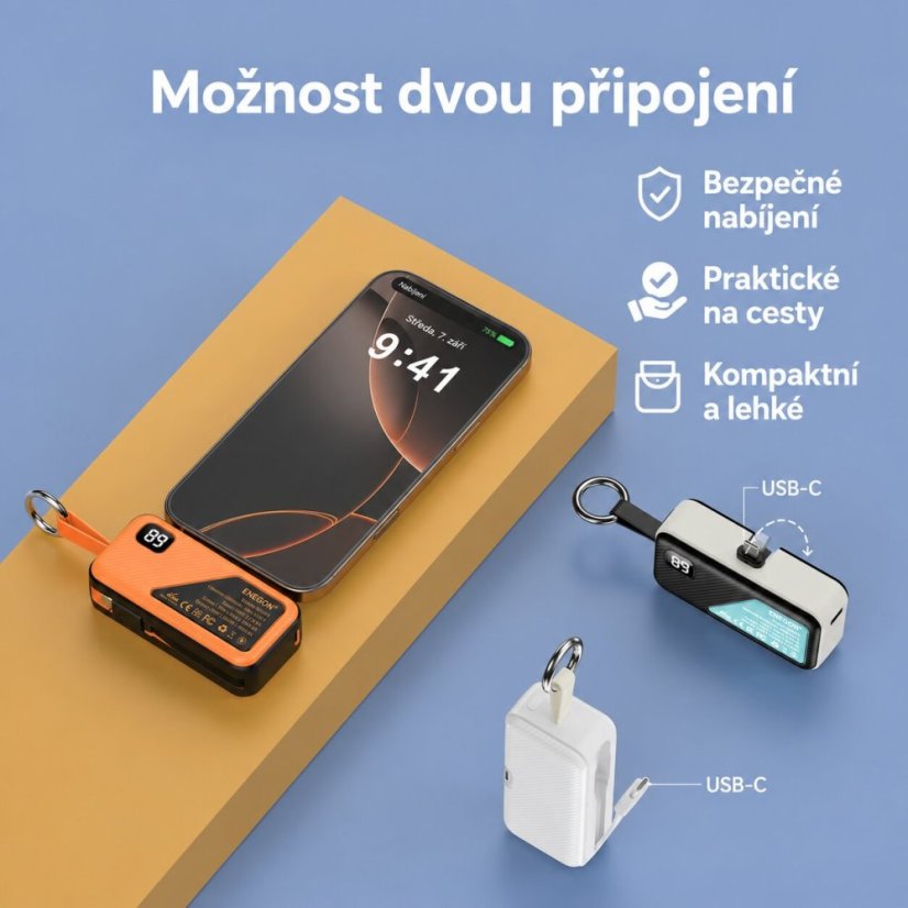 2× Mini Power Bank 5000mAh – Ultra Kompaktní s USB-C a Rychlým Nabíjením 12W