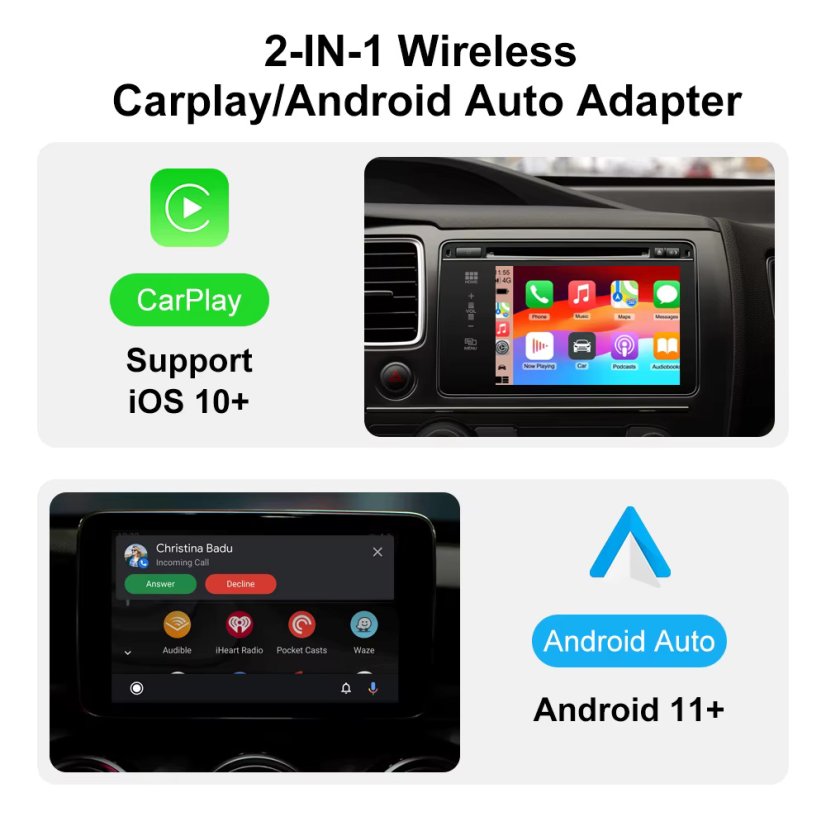 Bezdrátový Adaptér CarPlay & Android Auto – z kabelu na bezdrát (2v1)