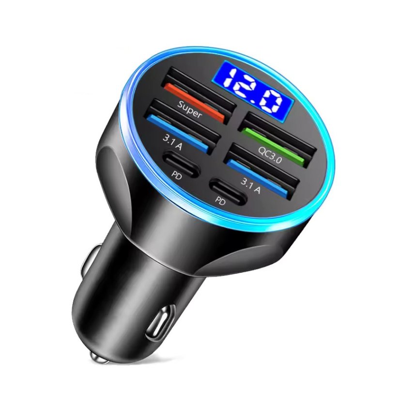 Adaptér do auta 120W – 6 portů + LED displej