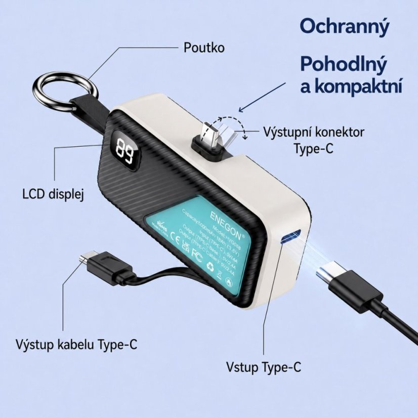 2× Mini Power Bank 5000mAh – Ultra Kompaktní s USB-C a Rychlým Nabíjením 12W