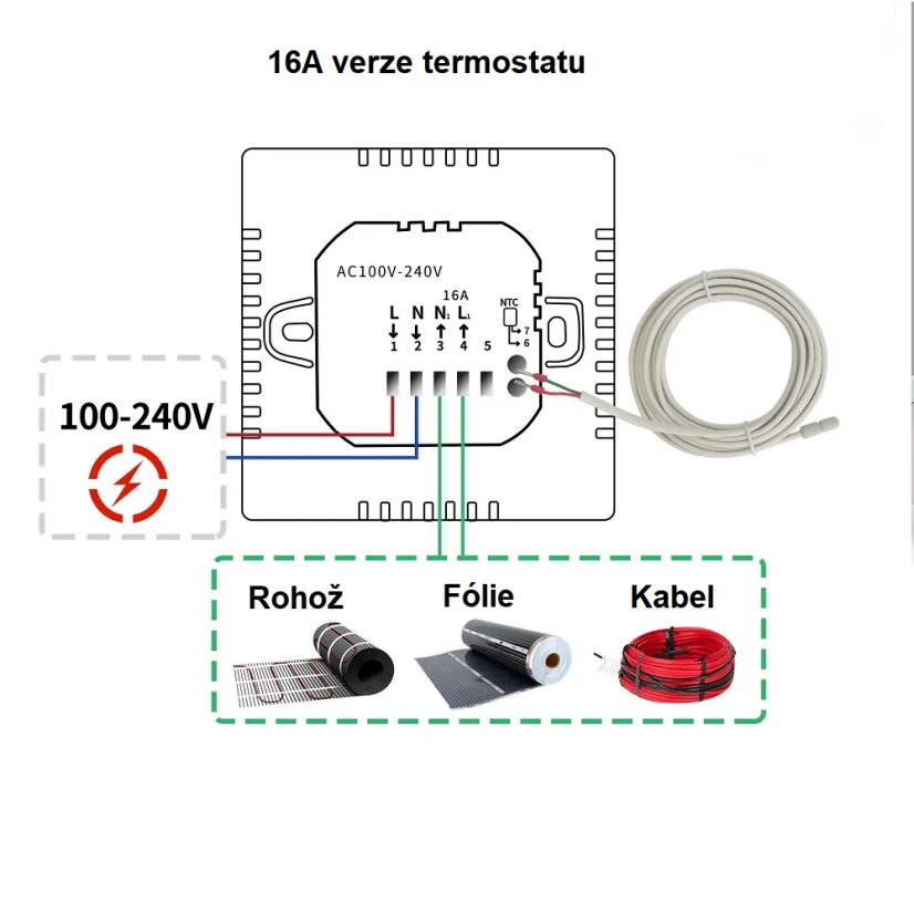 WiFi Termostat 16A, elektrické podlahové vytápění, černý