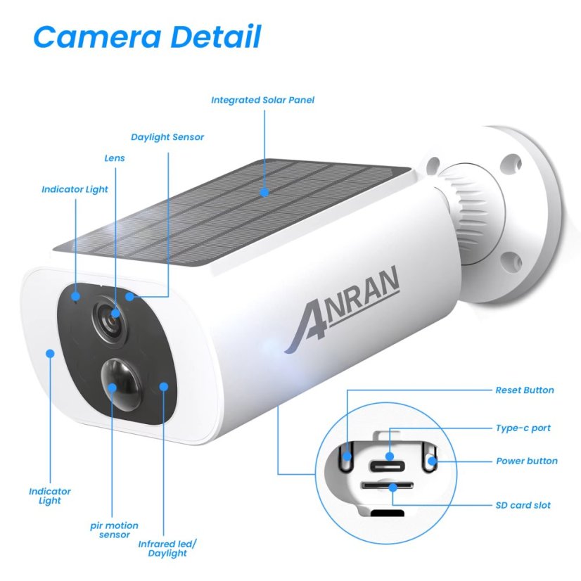 ANRAN C3 Solární venkovní bezpečnostní kamera 5Mp