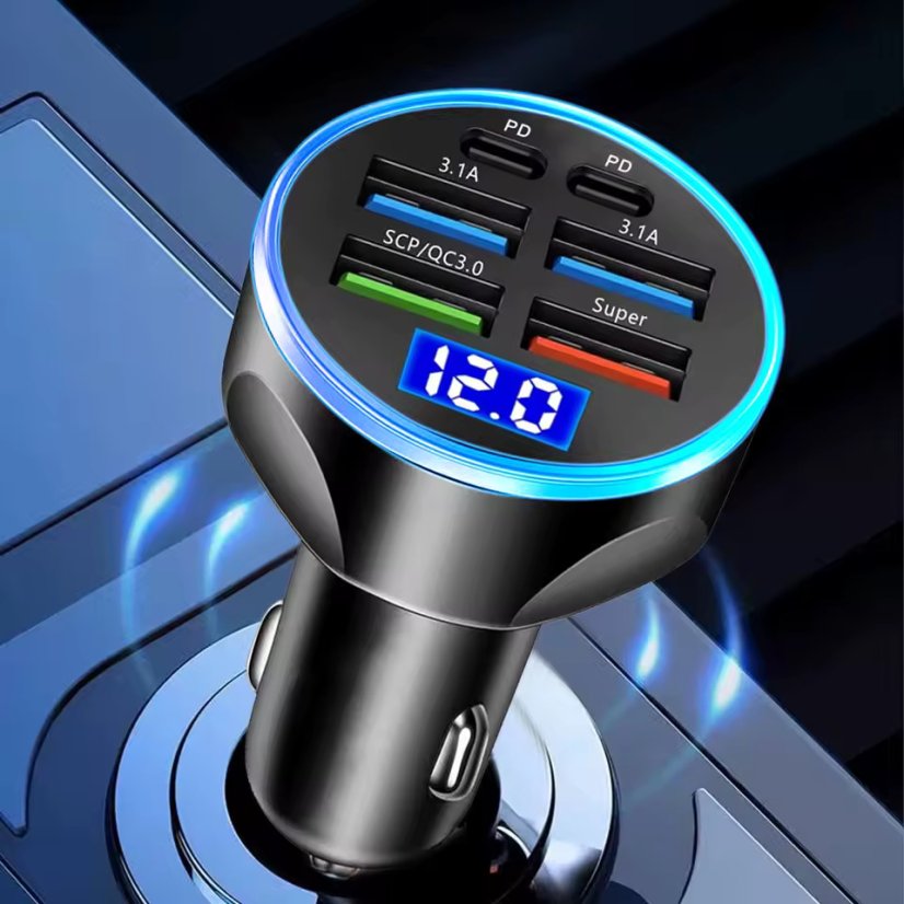 Adaptér do auta 120W – 6 portů + LED displej