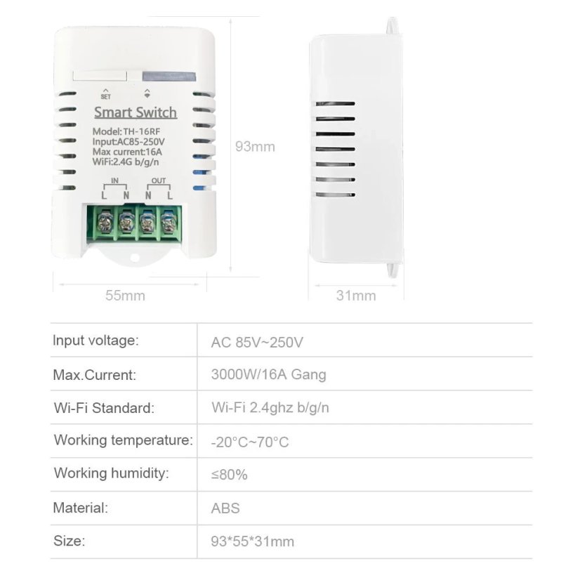 Tuya WIFI spínač s teplotním senzorem