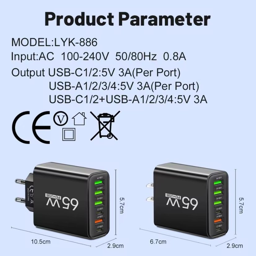 Rychlonabíjecí adaptér 65W 6v1