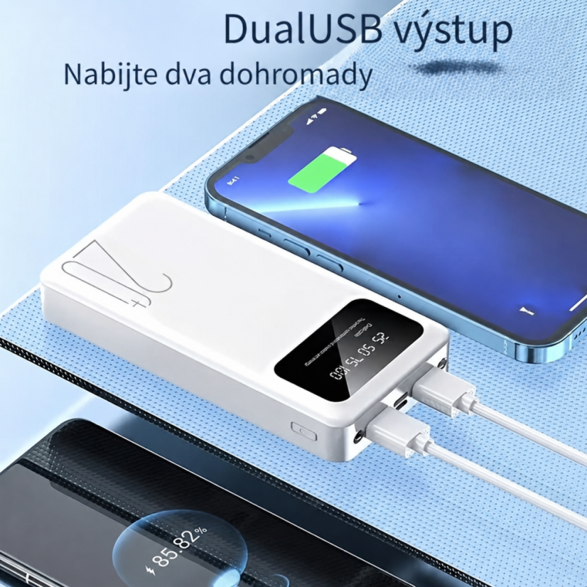 Powerbanka 10000 mAh s LED displejem a LED svítilnou