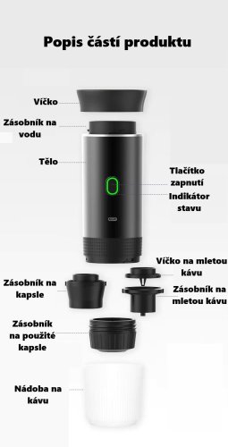 Přenosný kávovar 3v1 s 20 bar – Espresso na cesty