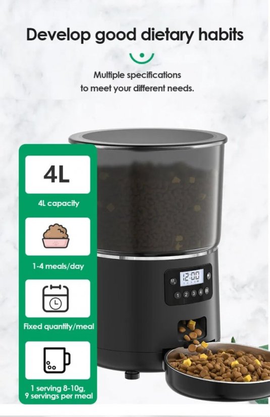 WiFi automatický dávkovač krmiva pro psy a kočky 4L TUYA