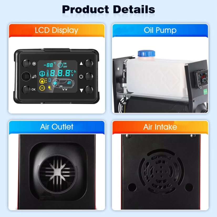 Naftové nezávislé topení 12V/24V – 5kW s LCD a dálkovým ovládáním